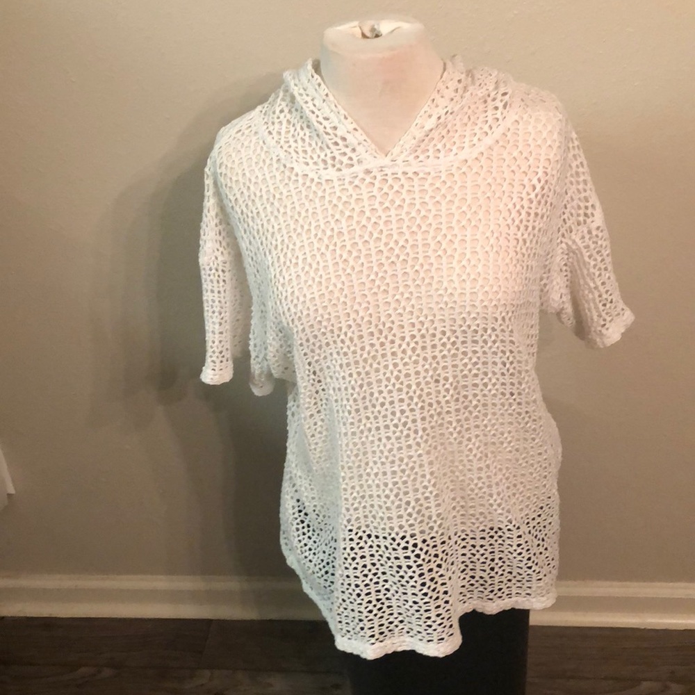 White fishnet hoodie top